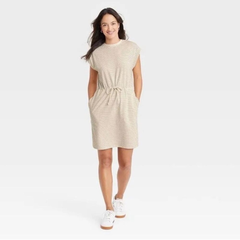 Striped Cotton T-Shirt Drawstring Dress